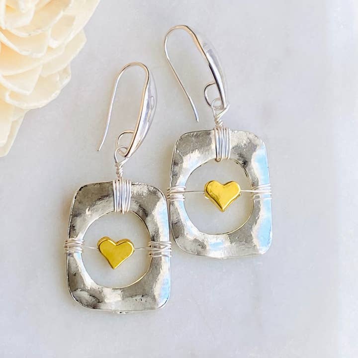 Dajana Design - Wholesale Dangle Earrings - Golden Heart & Square Earrings0