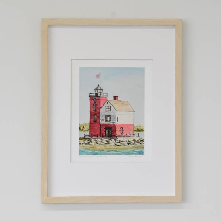 8x10 Round Island Lighthouse Fine Art Print for wholesale by Amanda Bur Art