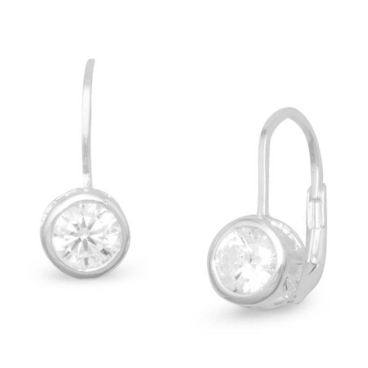 6mm Bezel CZ Lever Earrings for wholesale by Silver Stars Collection