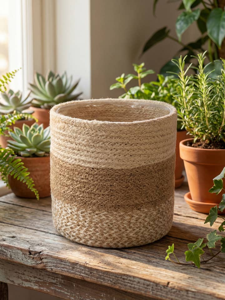 XL Braided Jute Planter Pot(Set/6) (12.5",12",11",10",9",8") for wholesale by Creation Jute