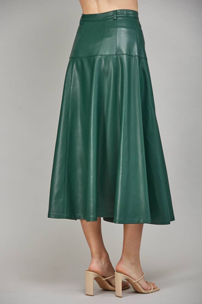 FATE - Wholesale Skirt - Women's - FAUX LEATHER BUTTON FRONT A-LINE MIDI SKIRT FS550293