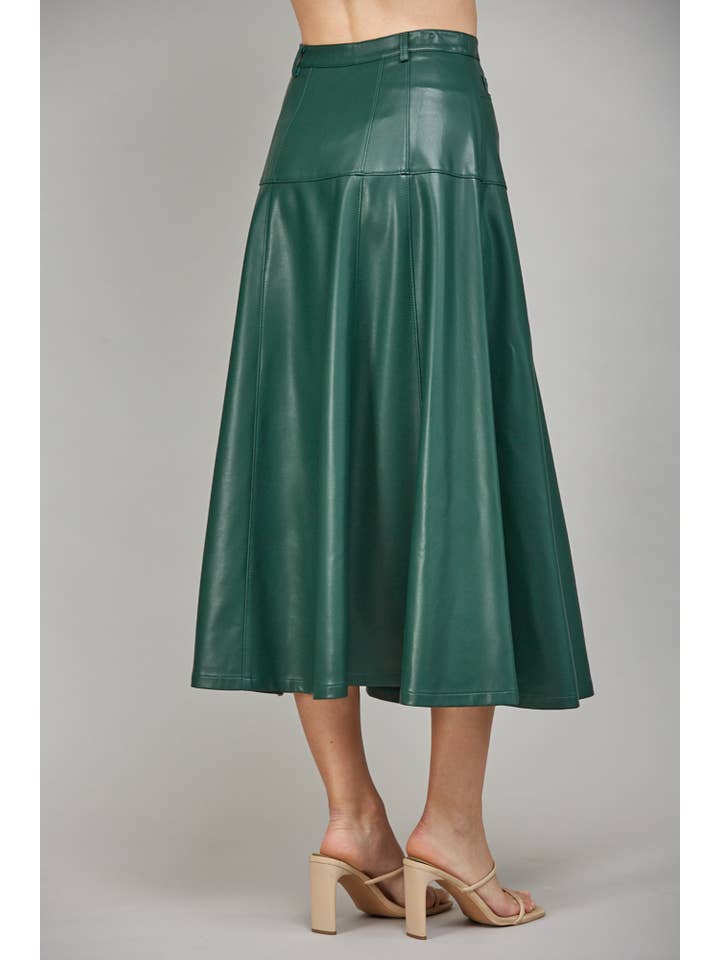 FATE - Wholesale Skirt - Women's - FAUX LEATHER BUTTON FRONT A-LINE MIDI SKIRT FS550293
