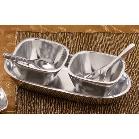 India Handicrafts Inc - Wholesale Serving Tray - 5-Piece Mini Dip Set in Polished Aluminum3