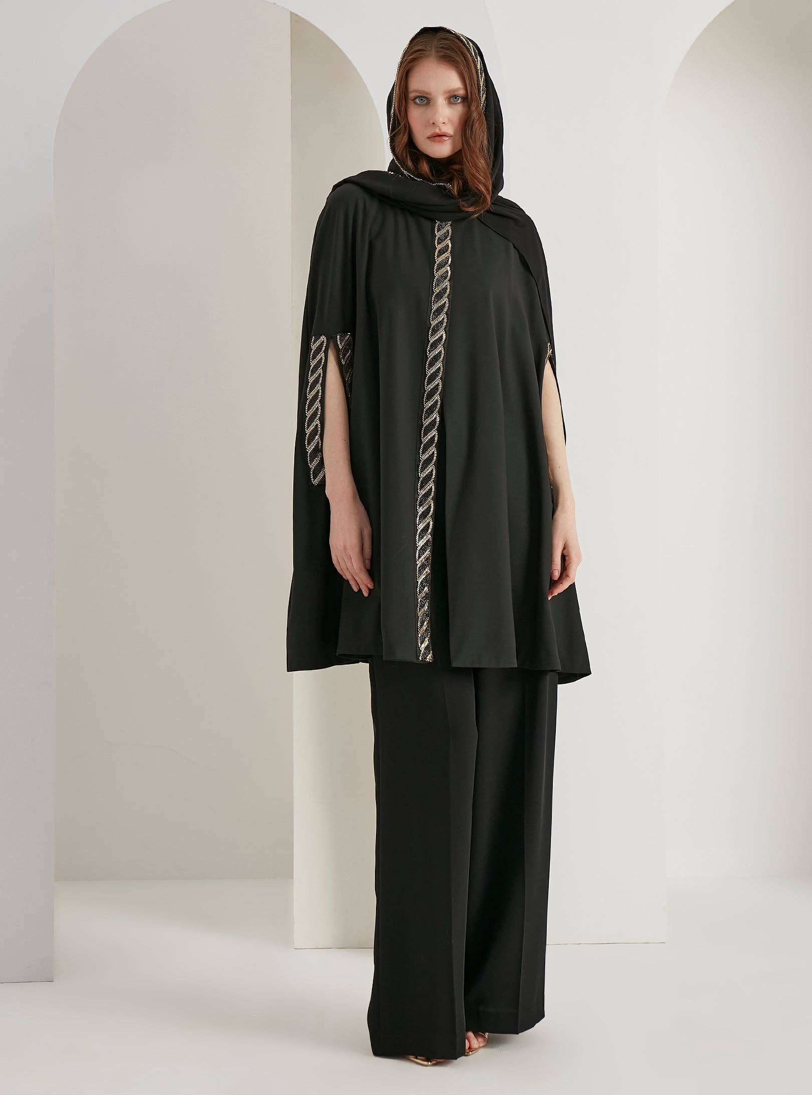 Store WF - Wholesale Top & Pant Set (NOT Loungewear) - Women's - Black Embellished With Embellished Scarf Set4