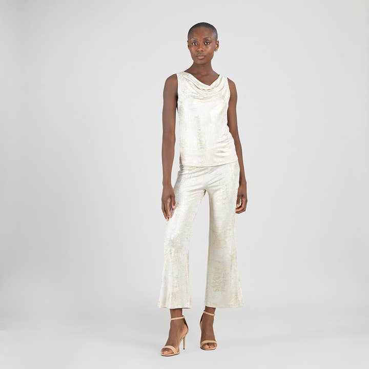 TK66H5 - Foil Sheen - Cowl Neck Draped Tank for wholesale by Clara Sunwoo