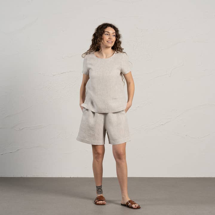 menique – wholesale Shorts – Dam – Linnen bermudashorts Demi – långa, höga midjeshorts i linne11