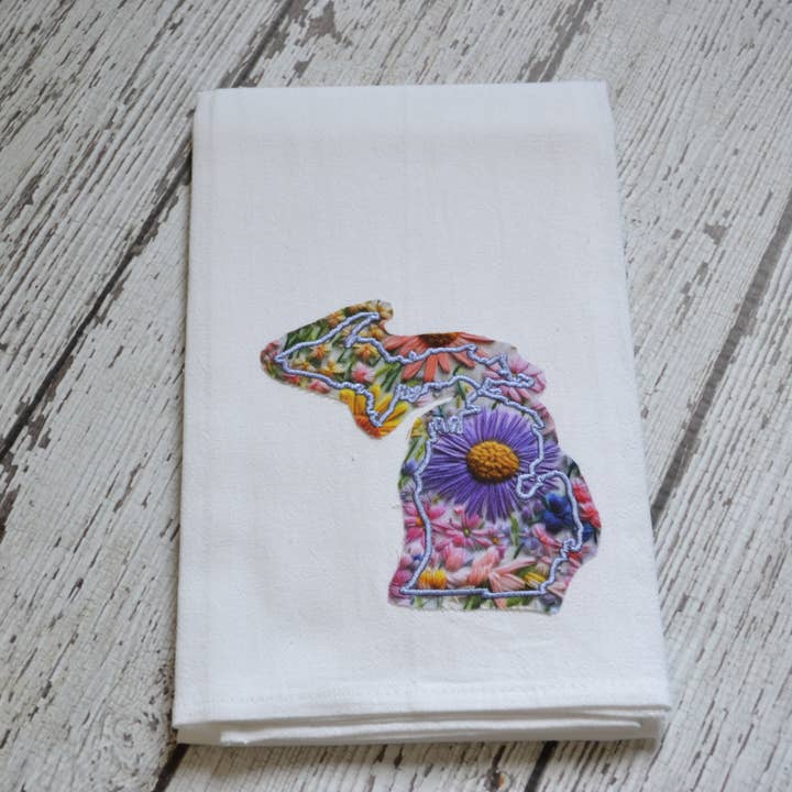 SewMuchMoreStore - Wholesale Tea Towel - Embroidered Wildflowers Floral State Towel -Raggy edge6