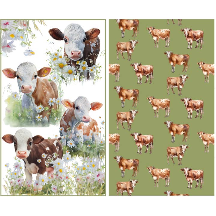 Buzzee - Wholesale Tea Towel - Cows - Dual Sided Hand Towel- Microfiber Kitchen Towel