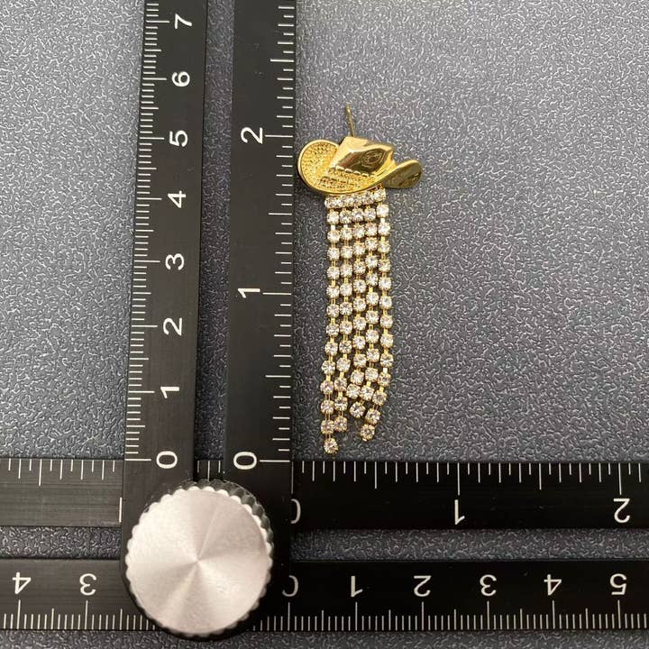 Mio Queena - Wholesale Tassel Earrings - Western Sparkling Rhinestone Tassel Hat Post Earrings - WJ4