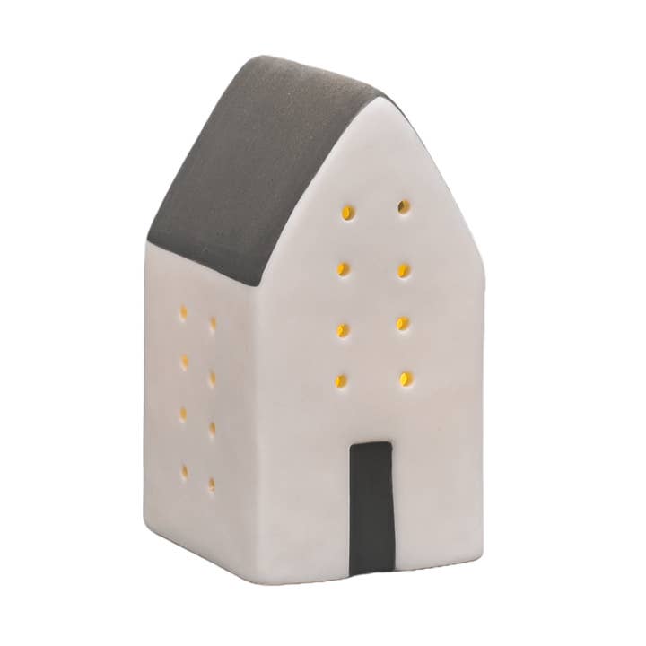 White/Grey Roof Ceramic LED House H , extra small size for wholesale by L. GLOW Home