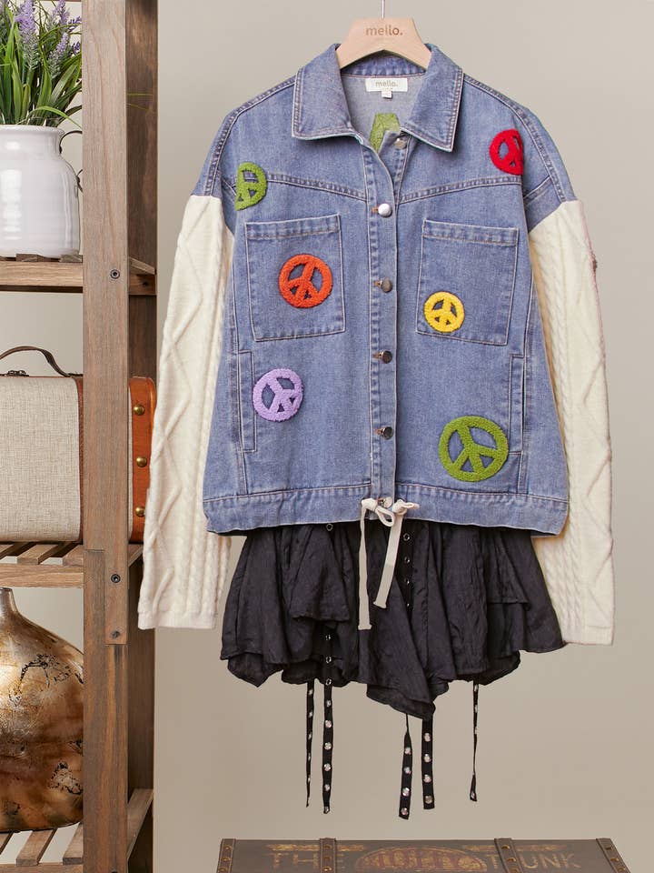 Cable Knit Sleeve Denim Jacket with Patchwork for wholesale by Mello.