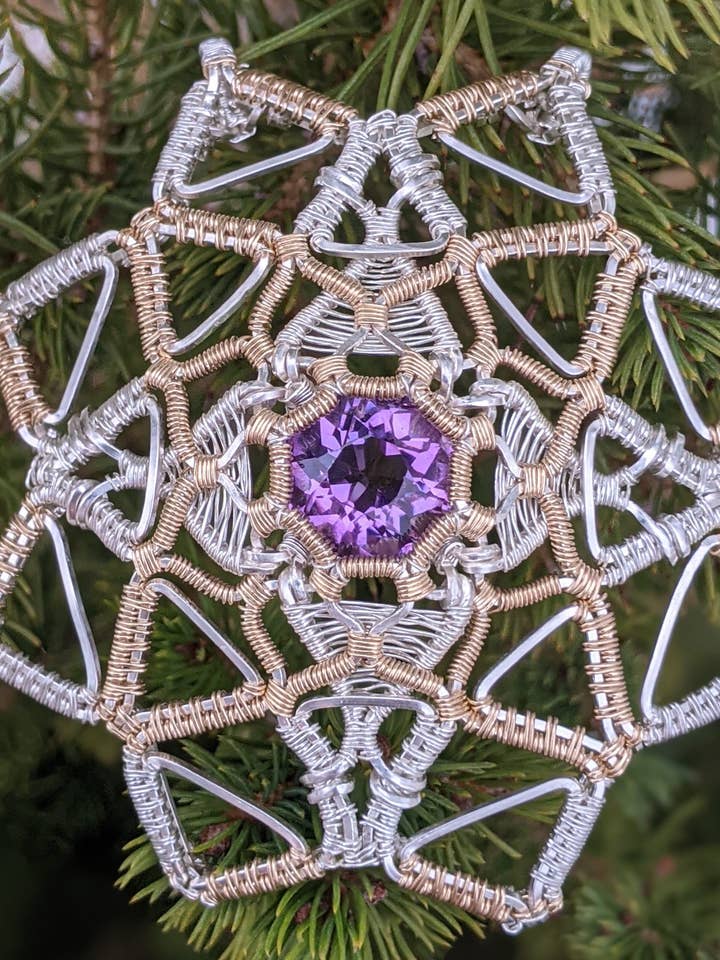 ~Sirius~ 14K Amethyst, Silver & Gold-Filled Mandala Necklace for wholesale by Le Tourbillon Minéral
