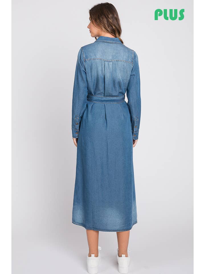 ZiA Apparel - Wholesale Dress - Women's - Denim Midi Shirt Plus Size Dress