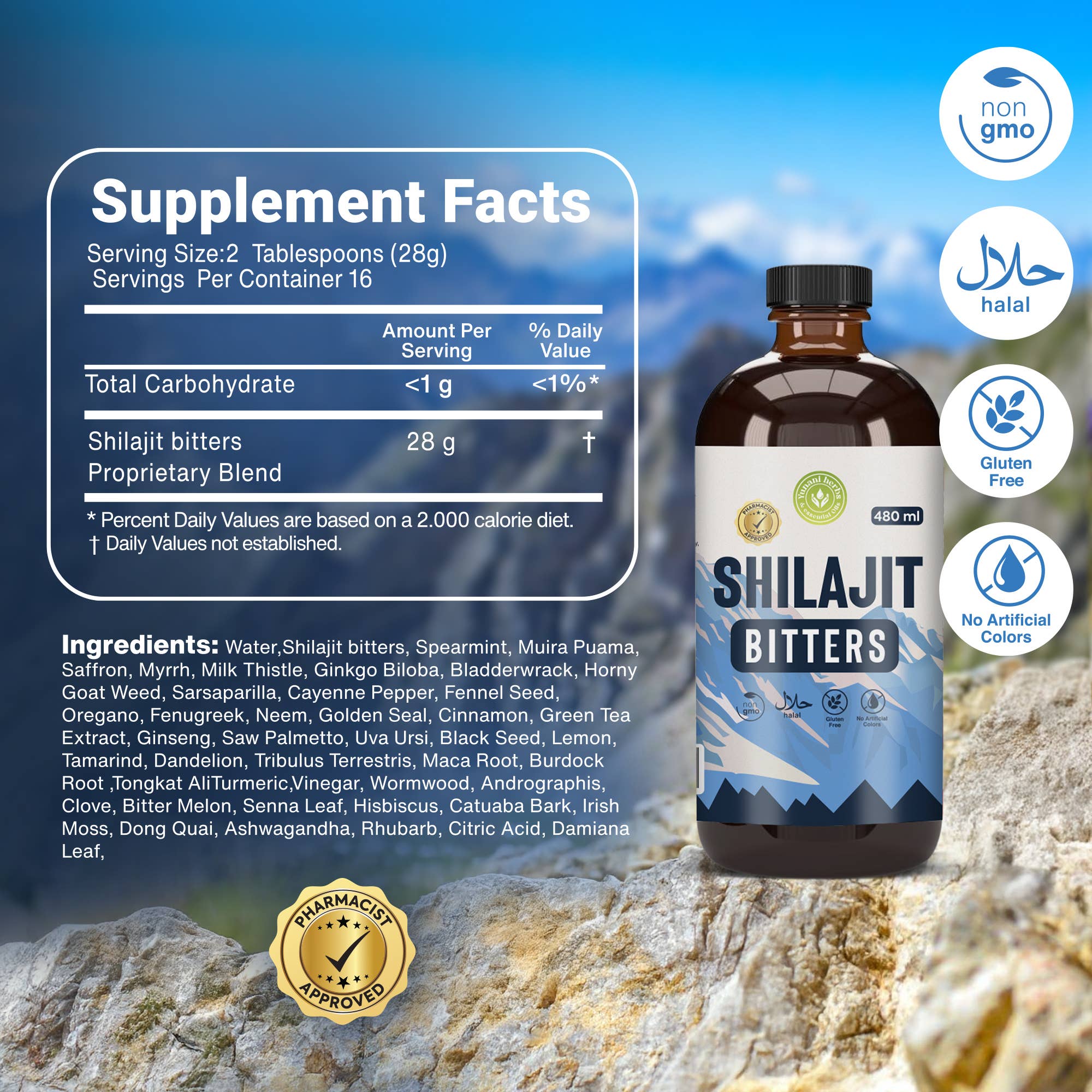 Yunani Herbs & essential Oils - Vente Supplément oral/vitamine - Shilajit Bitters Vivants 480 ml3