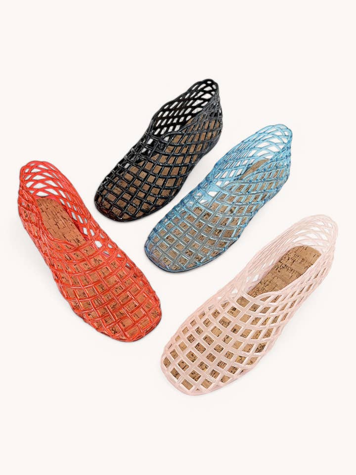 CCOCCI - Wholesale Sandals - Women's - METEOR-28 JELLY WOVEN MESH SLIP-ON FLAT SANDALS