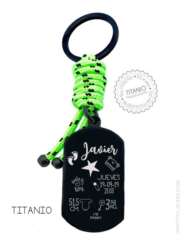 TITANIUM nøglering med rektangulær ledning indgraveret til jul. for engroshandel hos Happypulseras