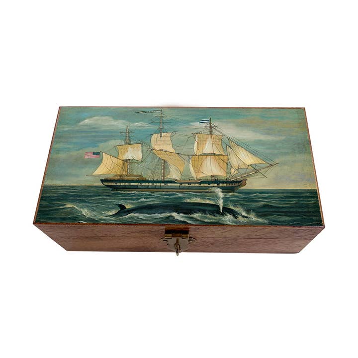 Madison Bay Co. - Historical Home Decor Reproductions - Wholesale Decorative Box - American Whaling Ship & Sperm Whale Vintage Wood Trinket Box1