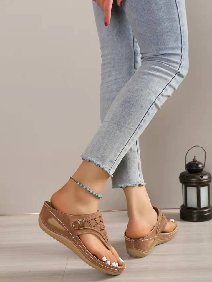 Comely Fashion - Wholesale Sandals - Women's - Hollow-out Pattern Flip-flops Wedge Sandals