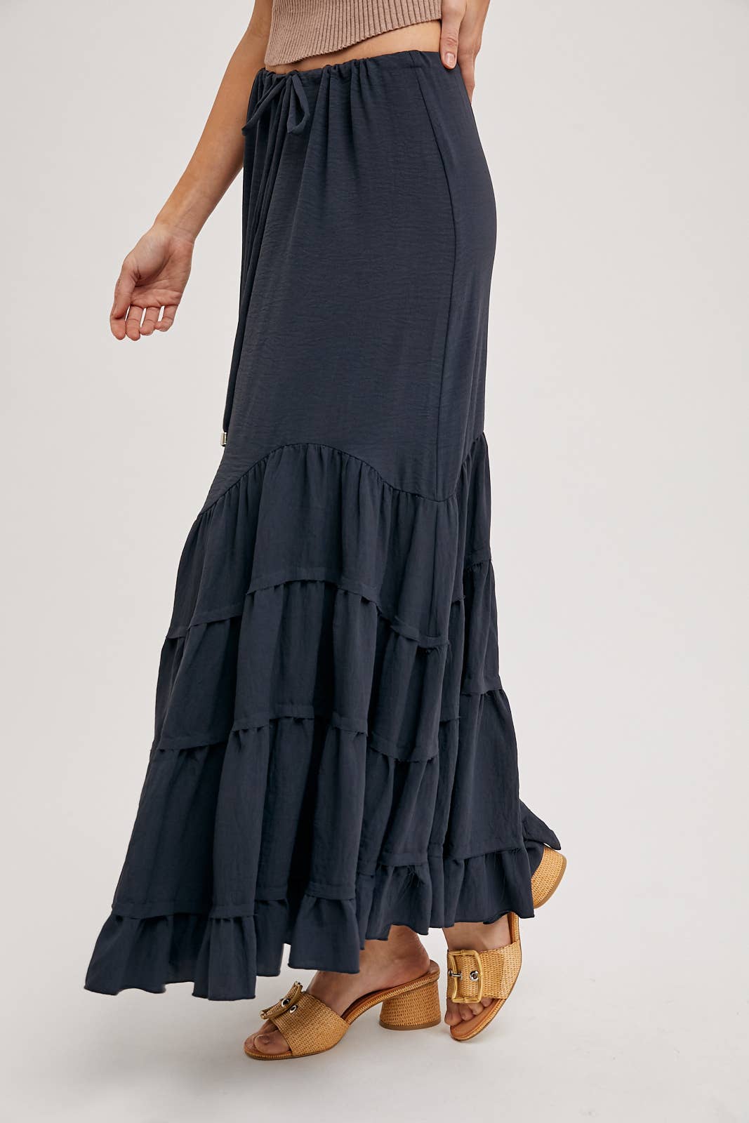 Bluivy - Wholesale Skirt - Women's - RUFFLED DRAWSTRING WASIT MAXI SKIRT WITH LINING15