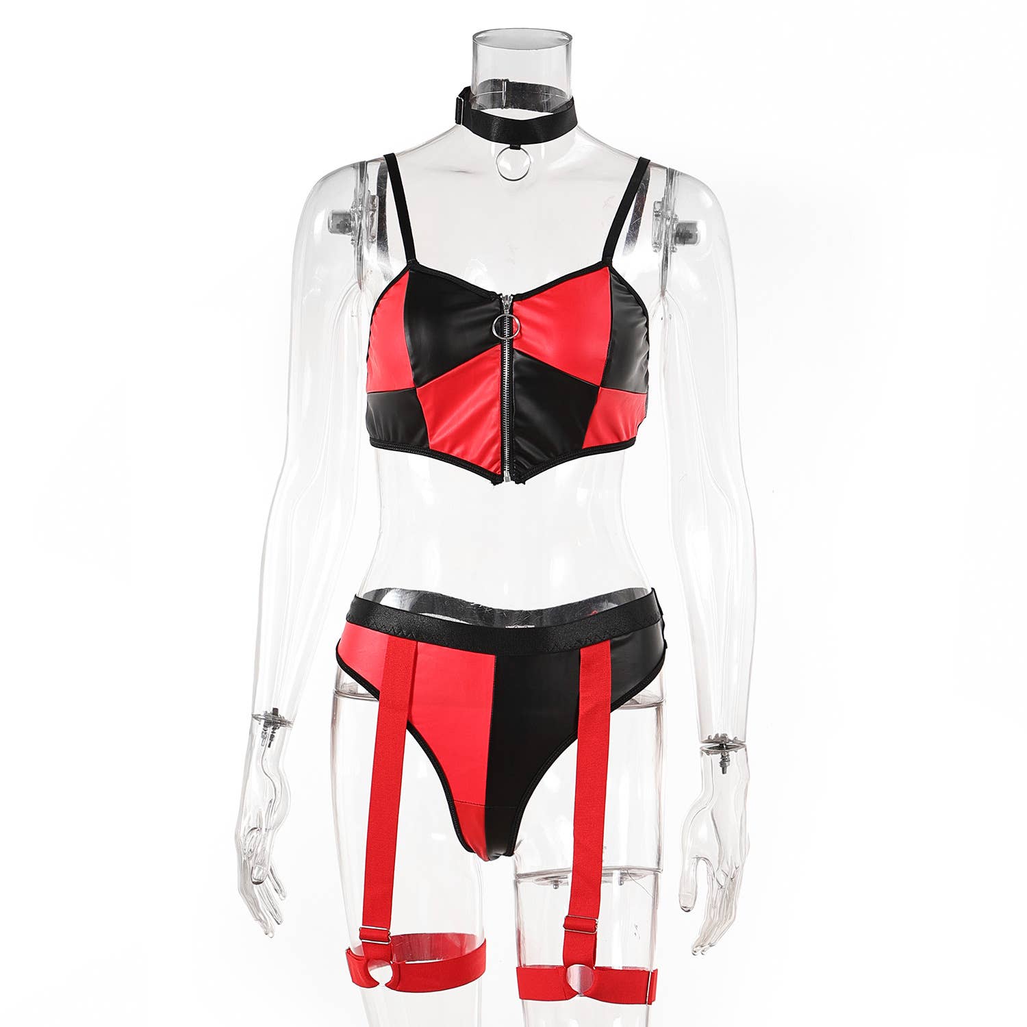 Black Sexy Leather Zipper Color Matching Underwear Suit for wholesale on Faire6