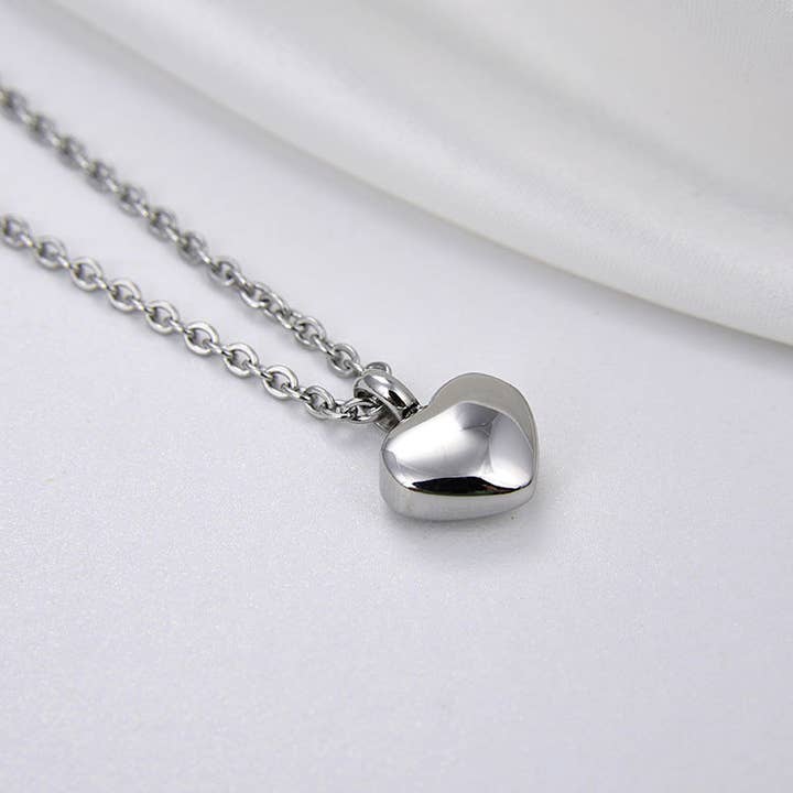 Perimade & Co. LLC - Wholesale Pendant/Charm Necklace - Human Ashes Heart Urn Pendant Necklace in Stainless Steel