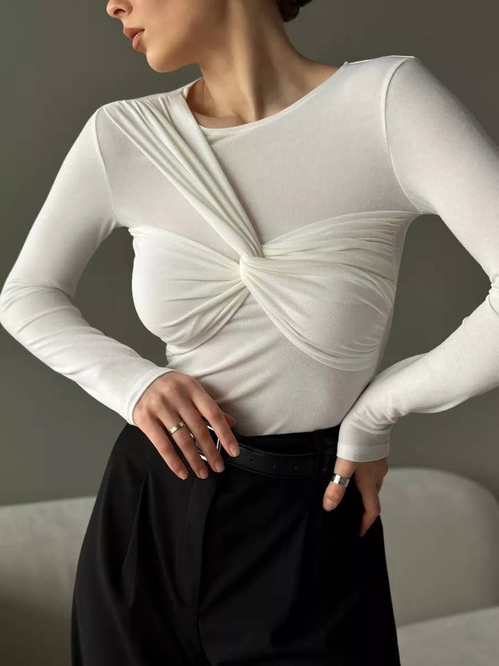 Hope & Sunshine - Wholesale Knit Top - Women's - Slim Fit Cross Knot Long Sleeve Top