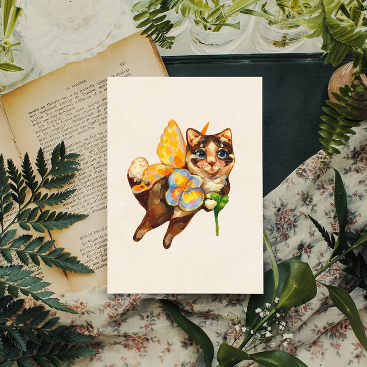 Doro Marcello - Vente Affiche d'art - Impression d'art Chat Féerique | 5x7'' | Art mural animal mignon et fantaisiste1