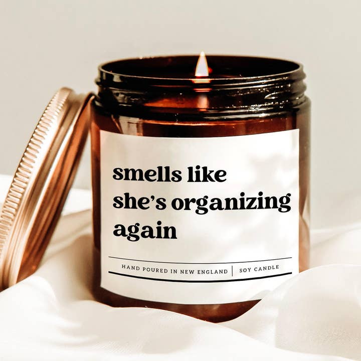 Organizing Again Candle, Funny Soy Candle, Amber Jar for wholesale by Scently Moments