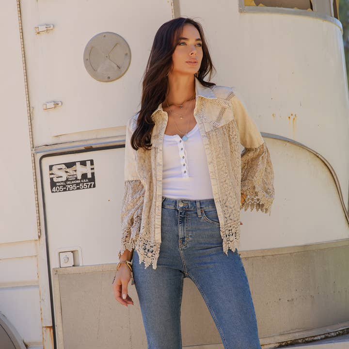 Intricate Crochet Lace Bell Sleeve Western Jacket Shrug for wholesale by Young Threads