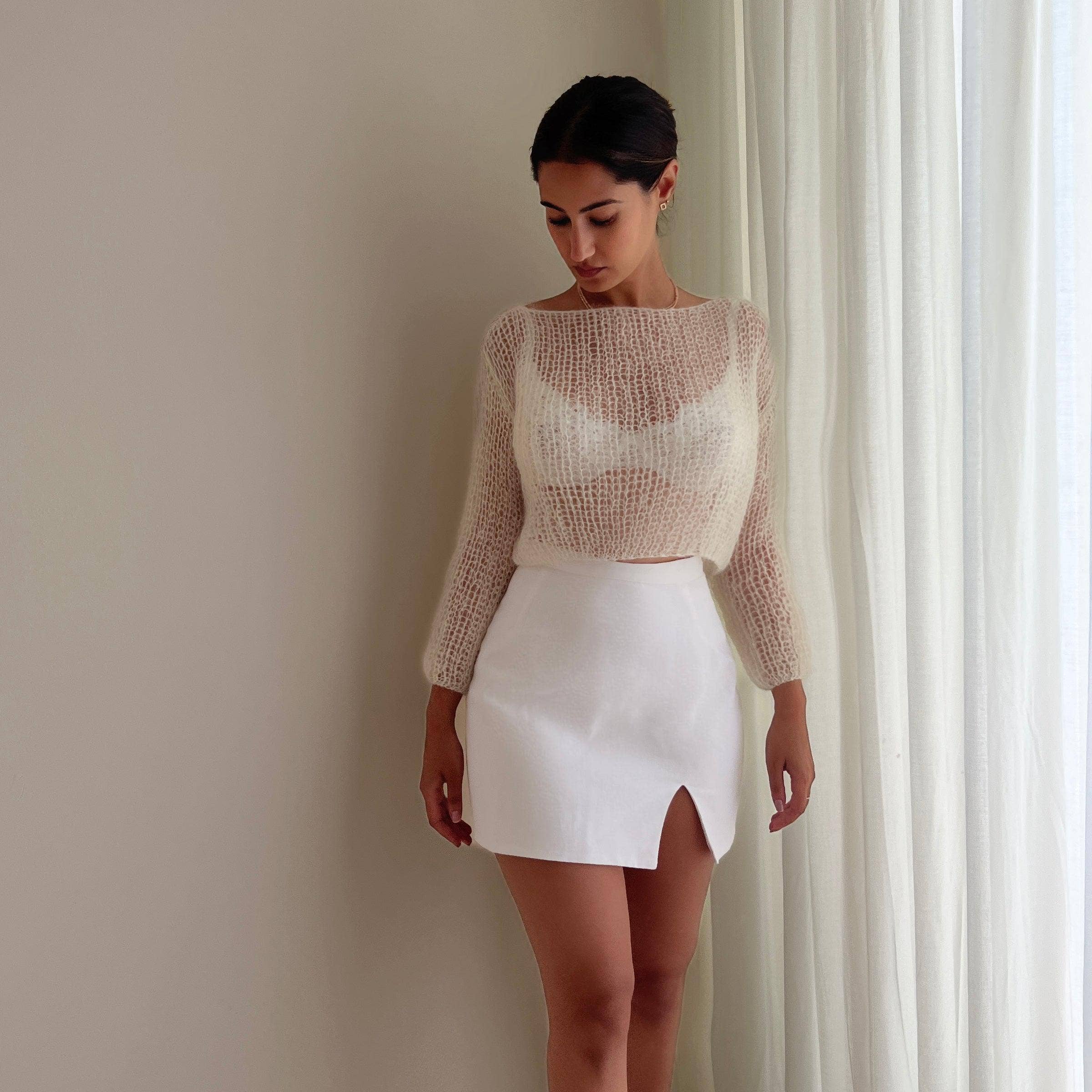 ROSYLEIA - Vente Pull en maille – femme - Pull court délicat en mohair8