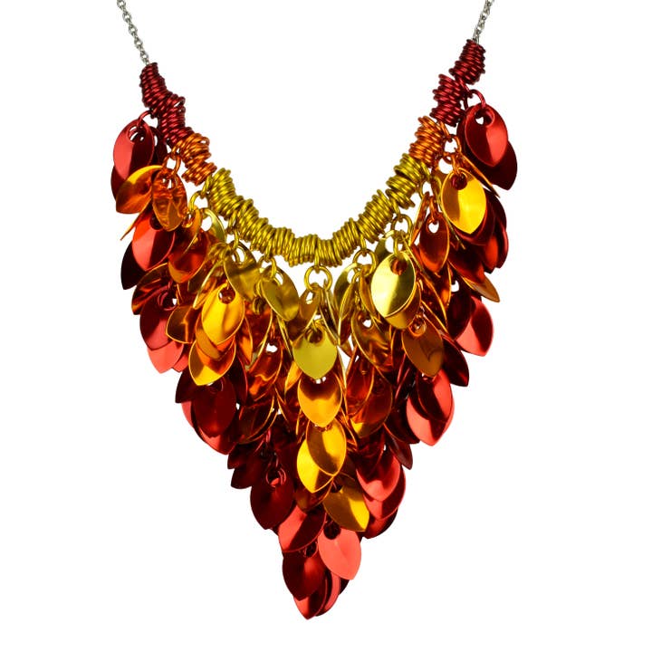 Collier à bretelles feuilles en cascade - Flamme pour la vente par Rebeca Mojica Jewelry