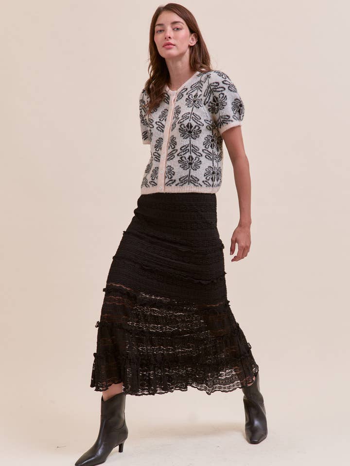 &MERCI - Wholesale Skirt - Women's - LACE TIERED RUFFLE TRIM MERMAID MIDI SKIRT MSK43957