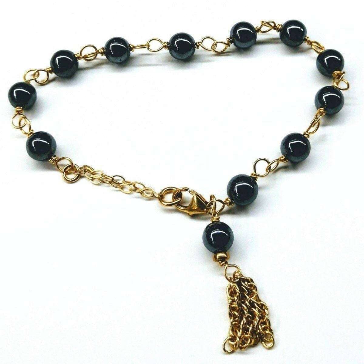 Alexa Martha Designs - Wholesale Link & Chain Bracelet - Adjustable 14 KT Gold Filled Hematite Gold Chain Tassel Bracelets0