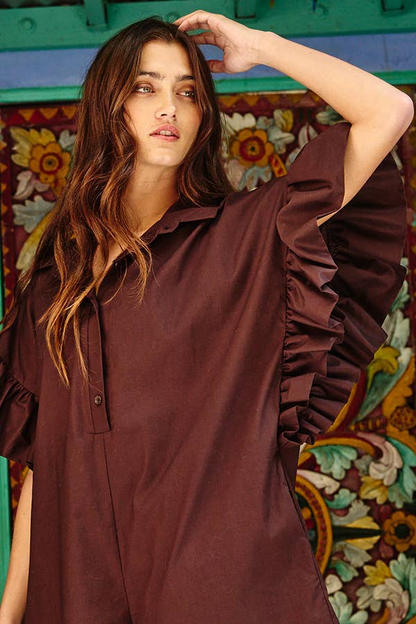 BUCKETLIST INC - Wholesale Romper - Women's - R5280 Ruffled Sleeve Solid Romper11