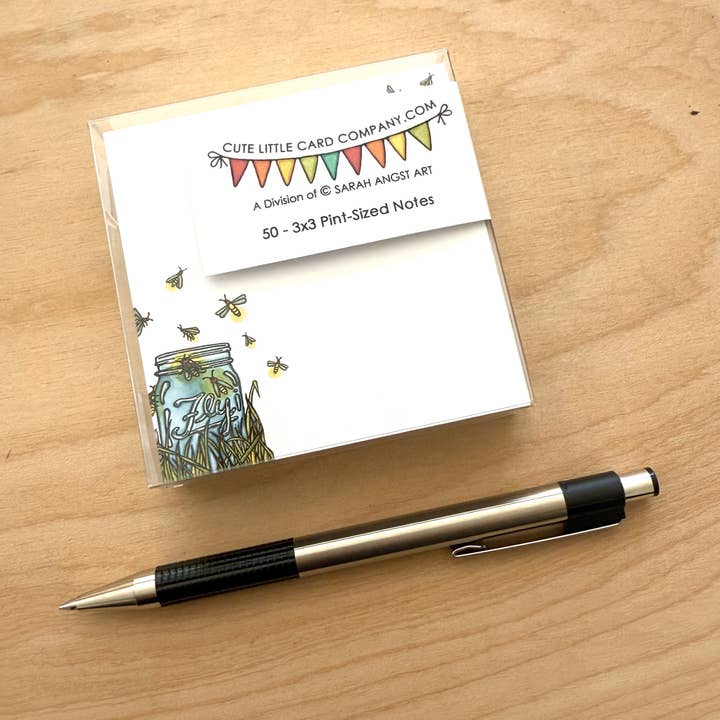 Sarah Angst Art - Wholesale Stationery/Notecard Set - Cute Little 3x3 Pint Size Notes: Summer Fireflies4