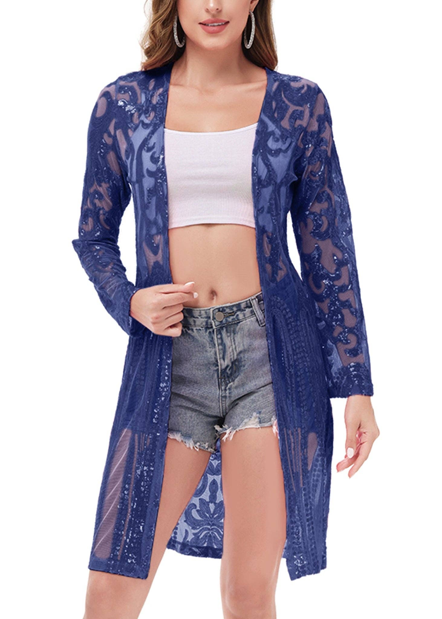 Anna Kaci Wholesale - Vente Kimono – femme - Cardigan à paillettes pour femmes à manches longues et ouvert sur le devant31