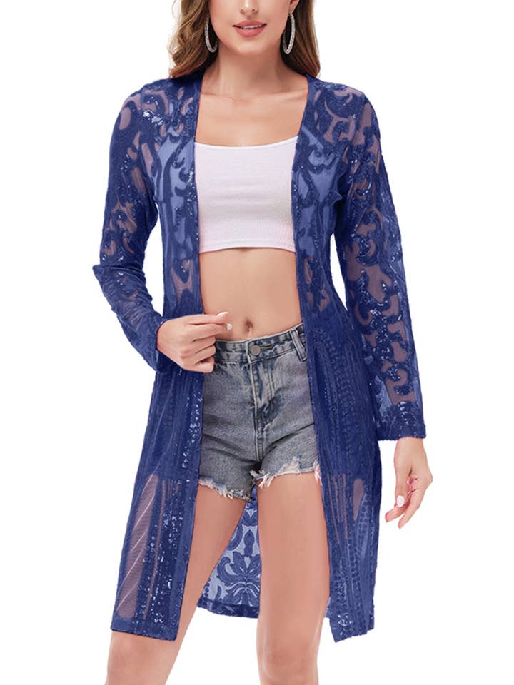 Anna Kaci Wholesale - Wholesale Kimono - Women's - Women's Sparkly Sequin Cardigan Long Sleeve Open Front31