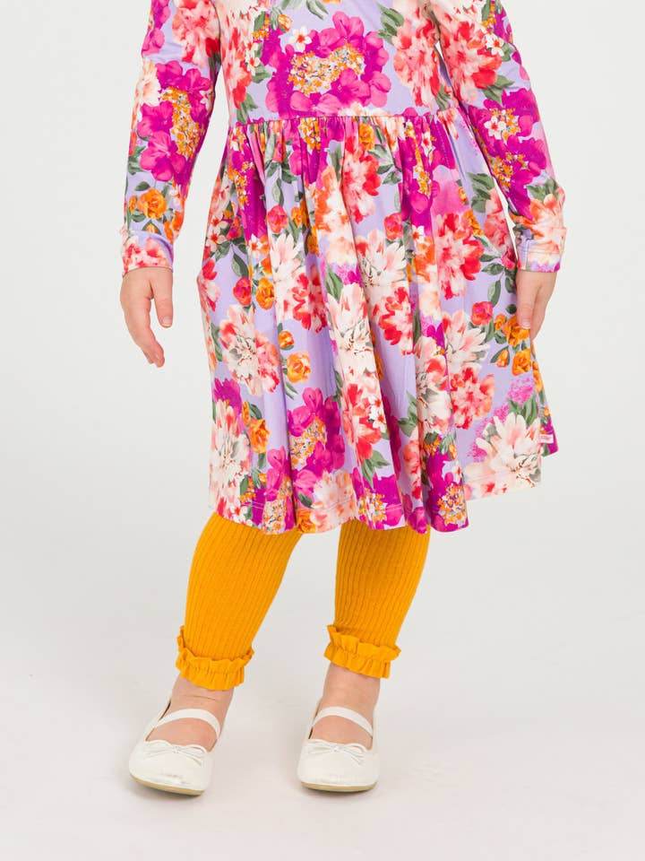 Jaune Collants sans pieds à volants en maille côtelée caramel pour filles en vente sur Faire1