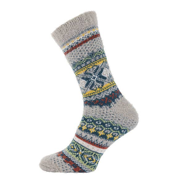 Chaussettes en laine mélangée scandinave à motif gris et jaune pour la vente par GEMJAR LTD
