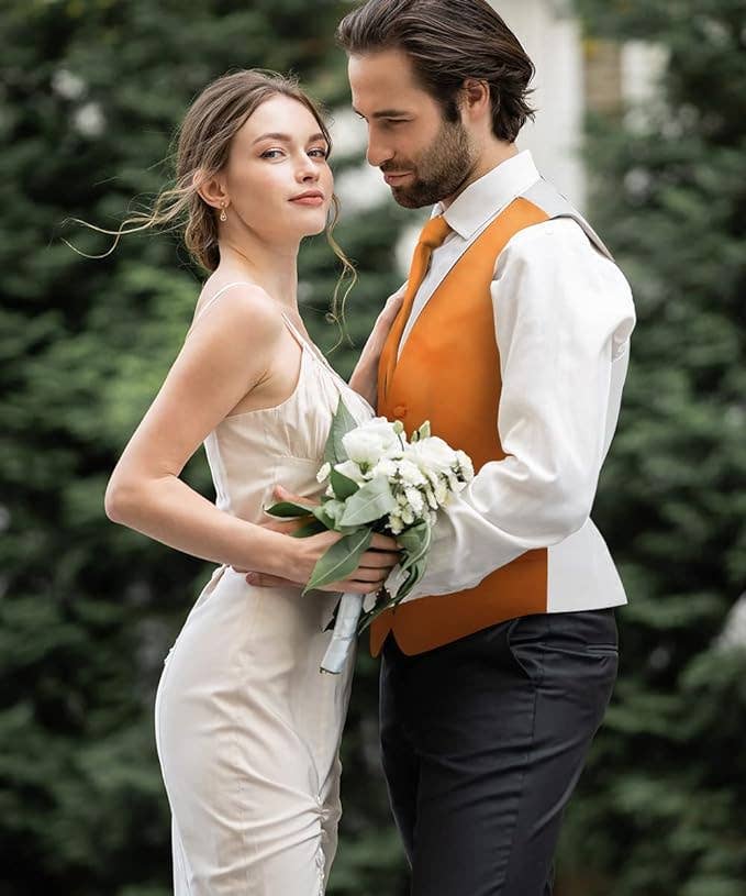 Dubal Brothers - Wholesale Suit Vest - Men's - Vittorio Farina Solid Satin Vest Set (White Back) Var. 02 (Mustard-Yellow)12