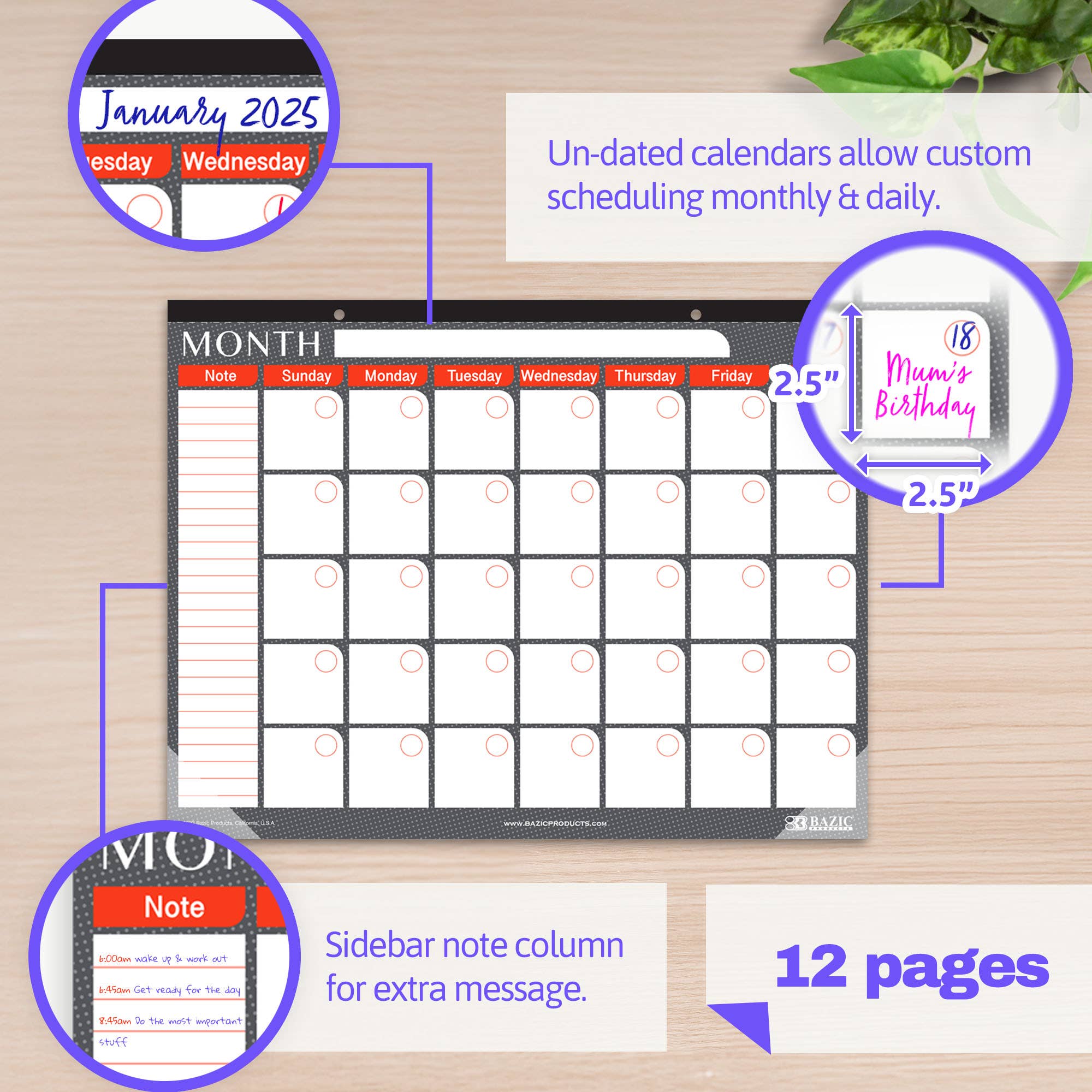 BAZIC Products - Vente Calendrier - Calendrier de bureau 12 mois non daté de 17 po x 22 po1
