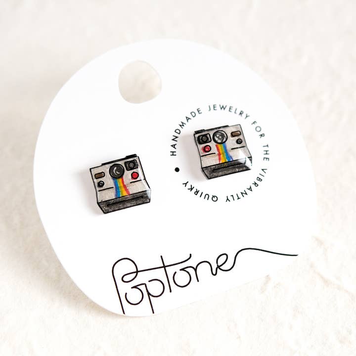 Vintage Retro Insta Camera Earrings for wholesale by Poptone Co.
