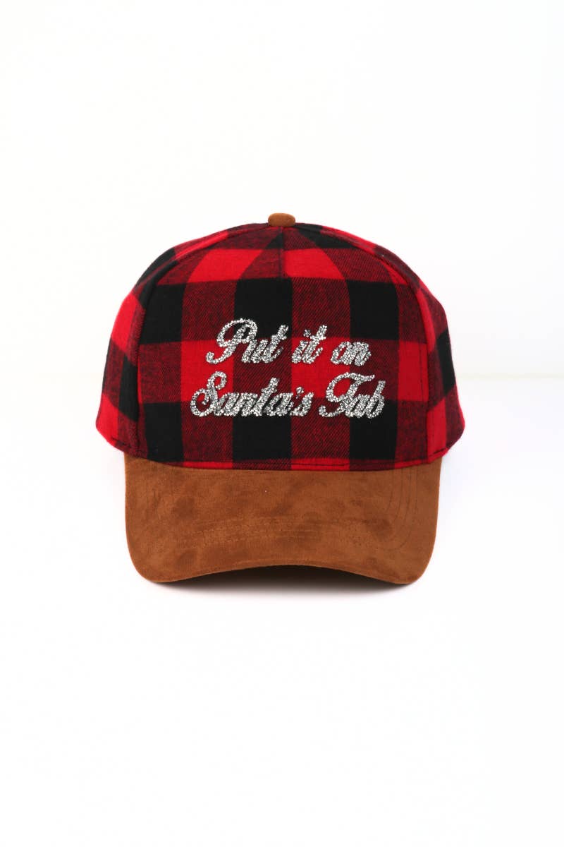 Red Christmas Holiday PUT IT ON SANTA'S TAB Bling Buffalo Cap for wholesale on Faire