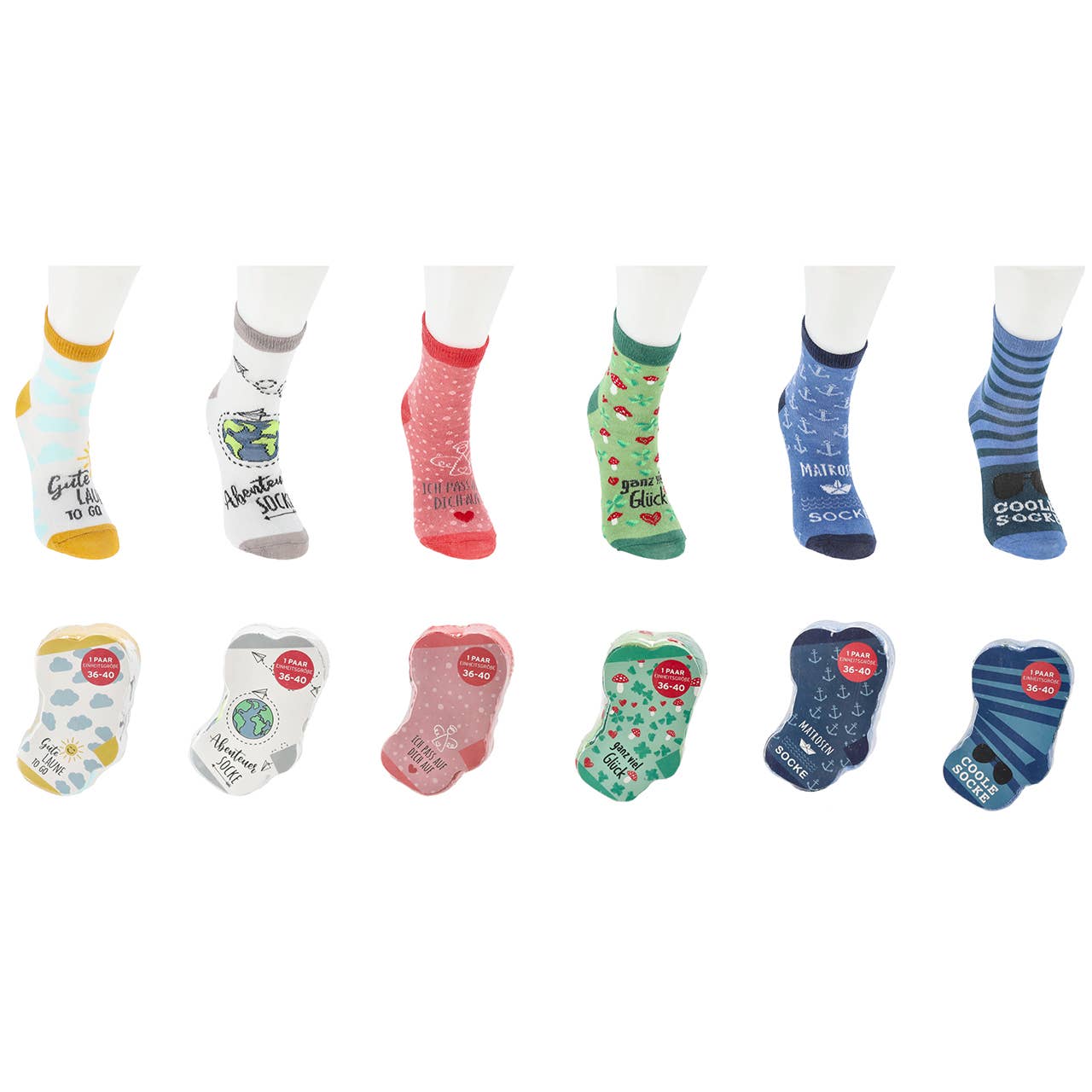 Wurm - Wholesale Decoratief beeldje - Magische sokken spreuken 6/s 48 stuks in display 6/s Materiaal: 90% katoen, 5% polyester, 5% elastaan Eén maat 36-40 B:5cm H:9cm D:2cm0