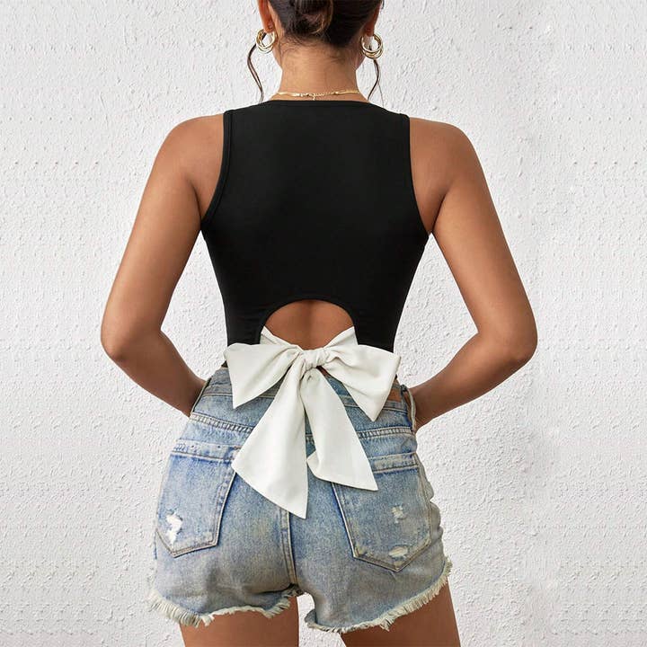 Black New sexy V-neck slim-fit cutout tank top for wholesale on Faire
