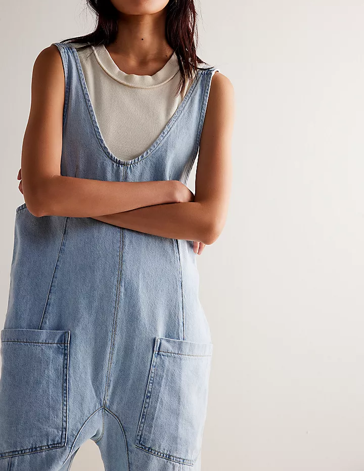 Blue Denim Adjustable Shoulder High Roller Jumpsuit SKJ150 for wholesale on Faire2