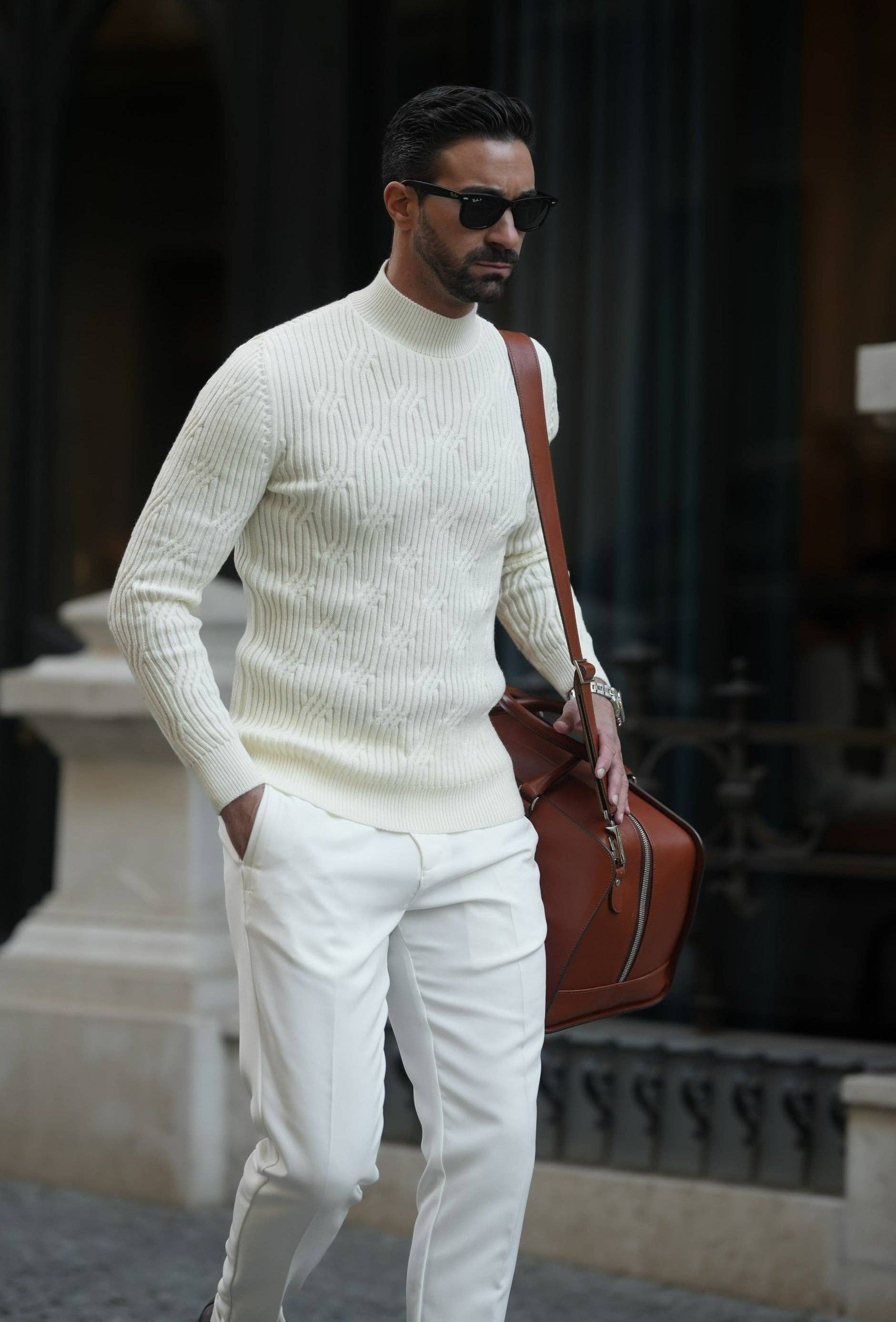 DONATO - Venta al por mayor Jersey de punto - Hombre - Suéter de cuello Perkins con estructura natural Pearl2