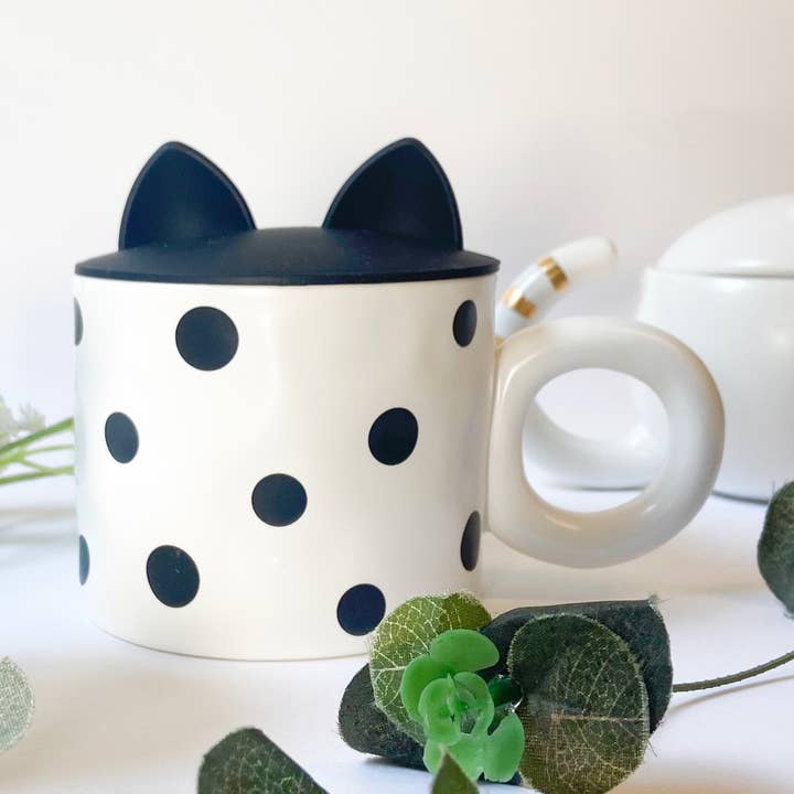 Chow's Stories – wholesale Kaffekoppar – Stor prickig kattmugg med återförslutningsbart lock, Stor kaffemugg0