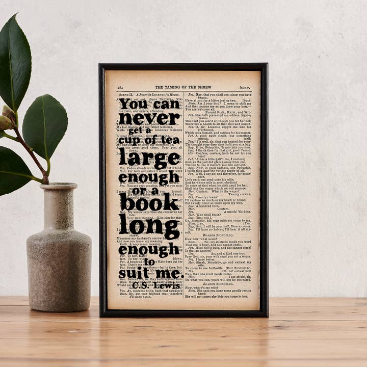 CS Lewis Tea Quote - Bookish Framed Print for wholesale by Bookishly (No US Import Fees)