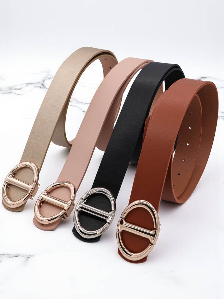 Faux Leather Belt with Metal Oval Buckle for wholesale by Mint & Shine